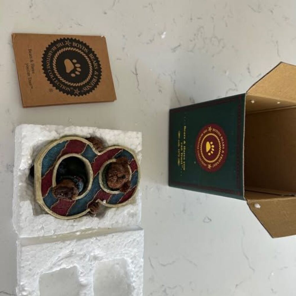 Boyds Bear The stone bear collection 8th birthday bear with box and cow